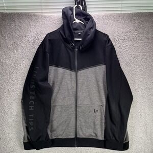 Linus Tech Tips Hoodie Mens 3XL Black Gray Full Zip Sweatshirt Stretch Fleece